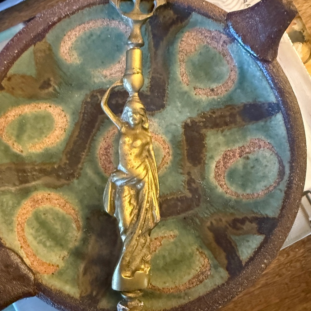 Vintage Decorative Plate with Gold Figurine
